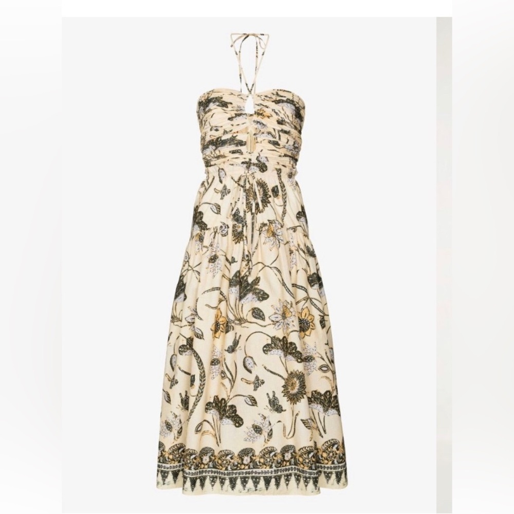 ULLA JOHNSON ELLA CUT-OUT FLORAL POPLIN HALTER DRESS